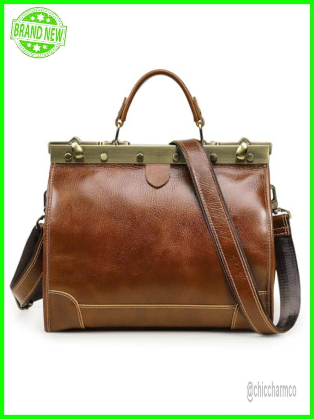 Full Grain Leather Doctor Bag Top Handle Satchel